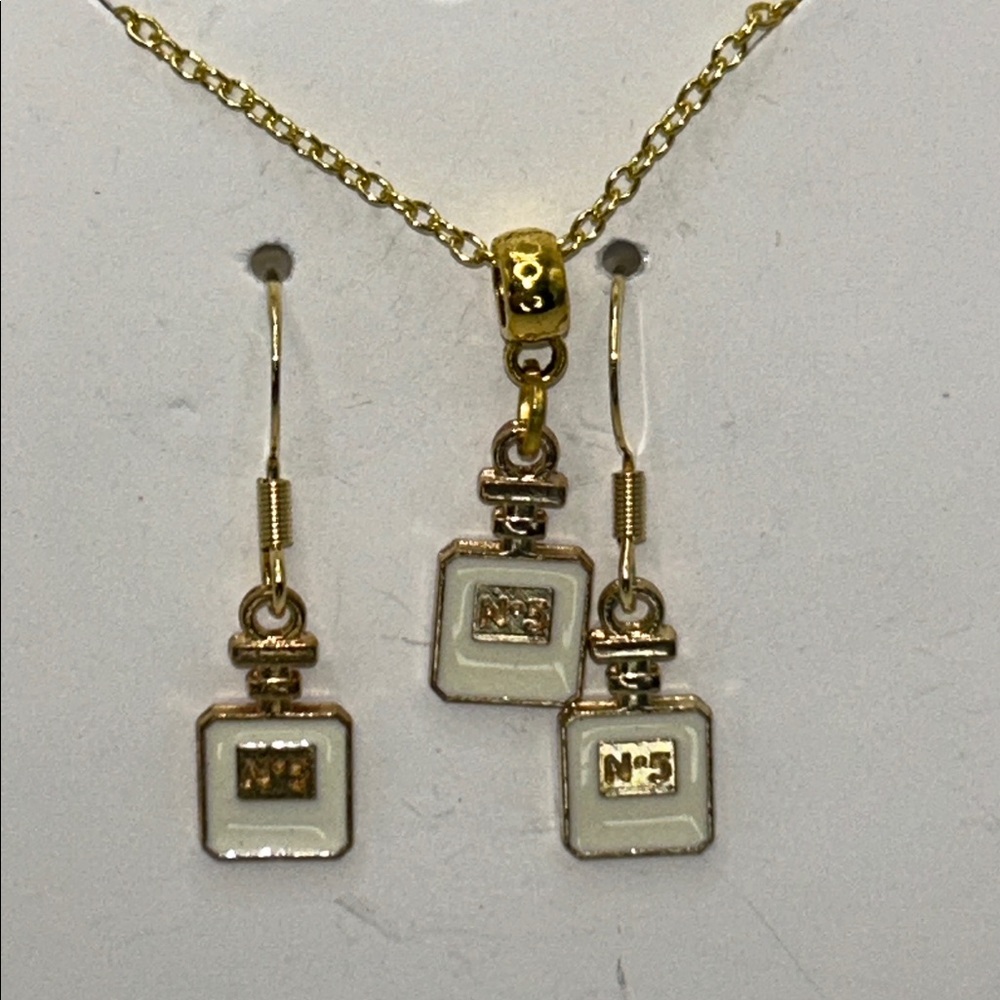 Artisan Handmade Gold Plated Sterling Silver Perfume Bottle Charm Jewelry Set